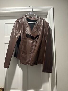 SHEIN Brown Faux Leather Women's Moto Jacket